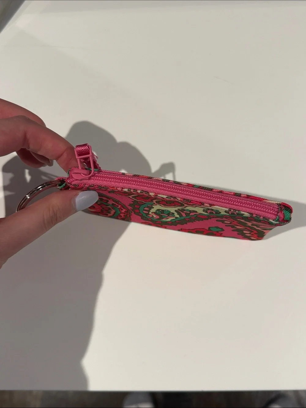 NWT Vera Bradley Hot Pink Floral Quilted Zip ID Case with Key Ring